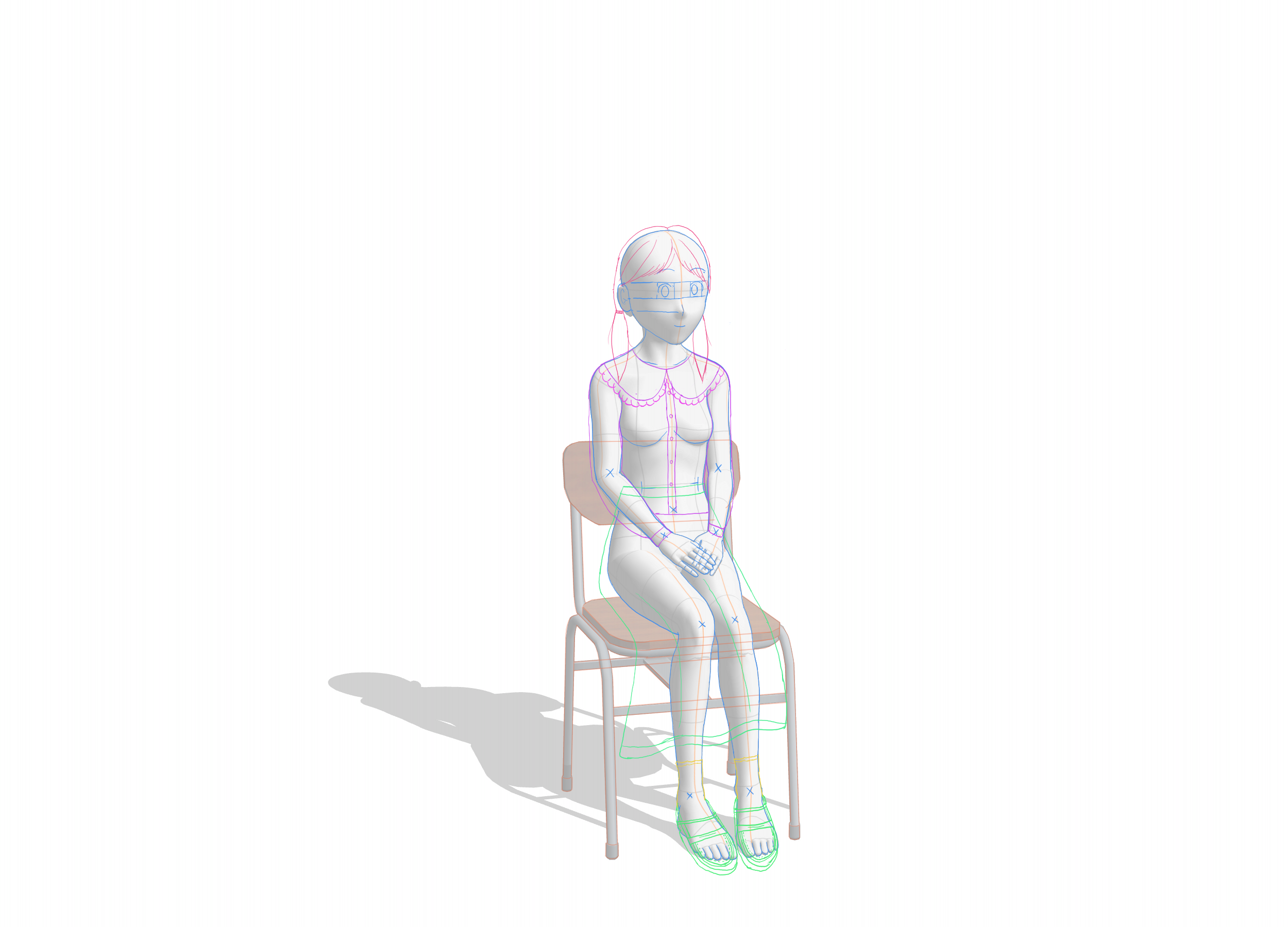 人形にラフを重ねた画像