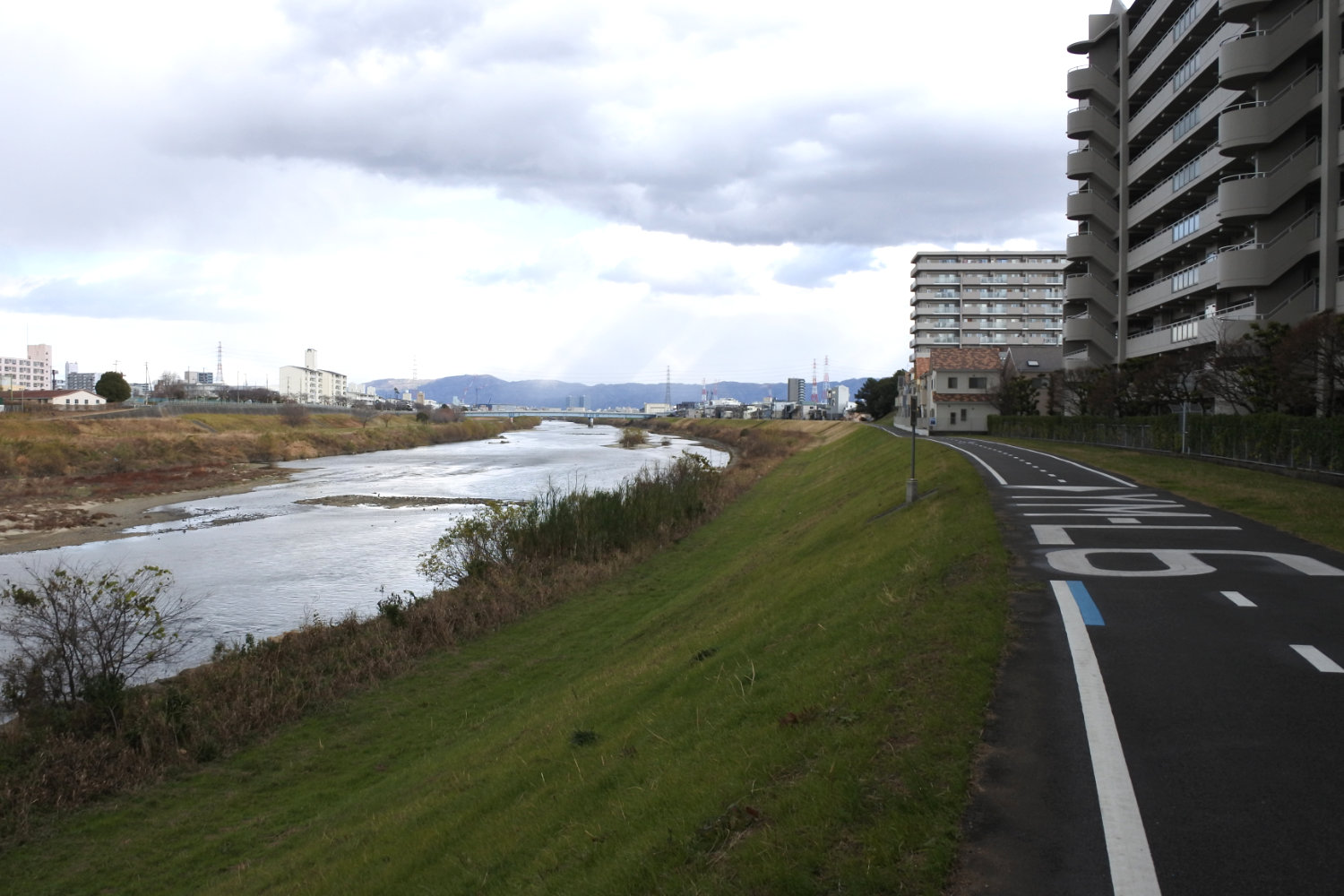 大和川リバーサイドサイクルラインの阪和線を越えた辺りの景色