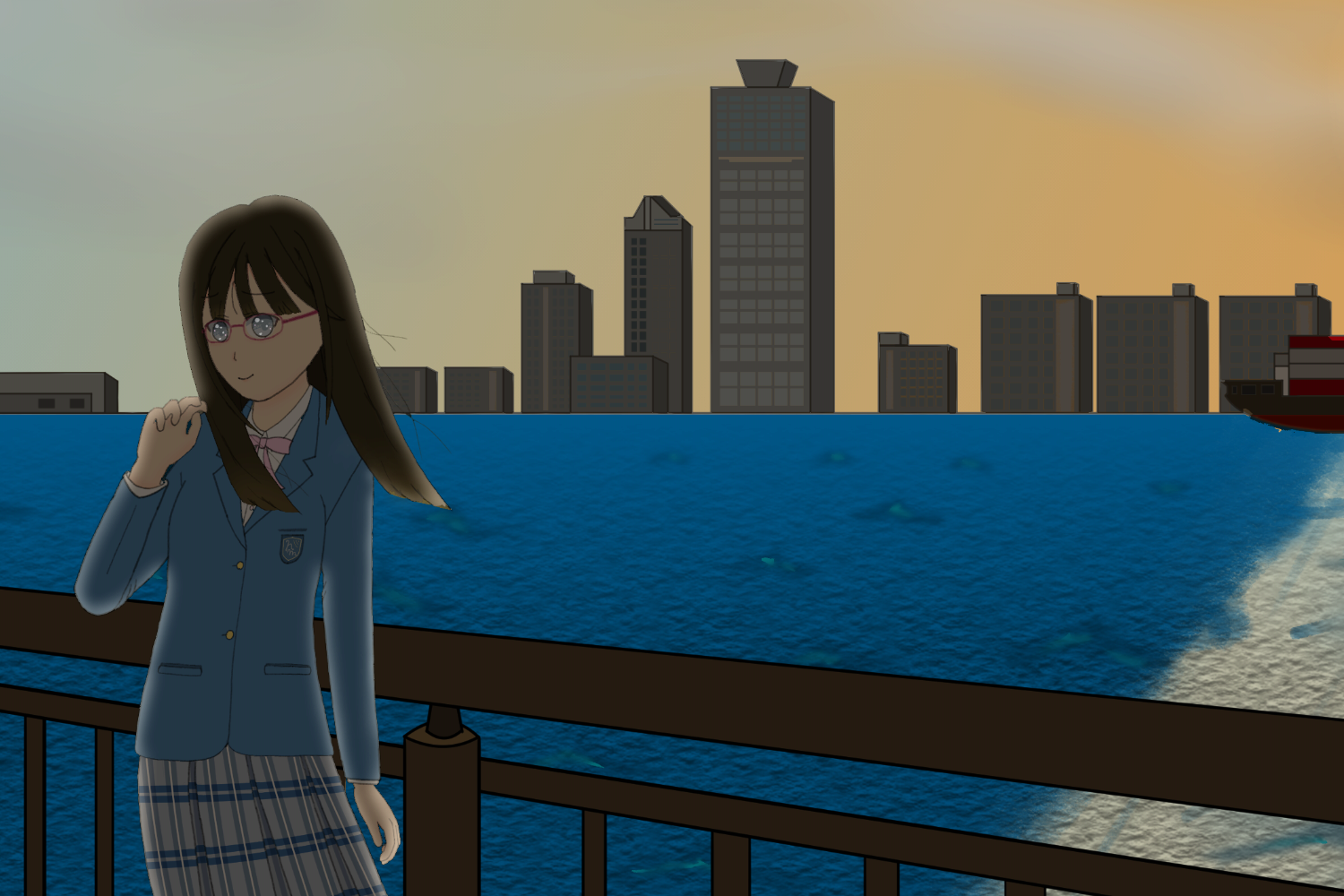 オリジナルイラスト4作目の逆光表現を加え目のハイライトを修正しトリミングした画像